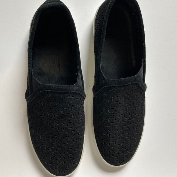 Joie Huxley Skate Sneaker size US 8 Black Laser Cut Suede Slip-on Platform - Picture 7 of 9